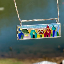 Load image into Gallery viewer, Cloisonné Village Rectangular Pendant