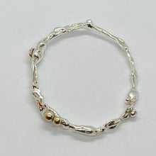 Load image into Gallery viewer, Liquid Silver Bangle with Gold Accents (made to order)