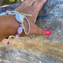 Load image into Gallery viewer, Liquid Silver Bracelet - White Baroque Pearl and Pink Opal Bead (small)