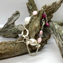 Load image into Gallery viewer, Liquid Silver Bracelet - White Baroque Pearl and Pink Opal Bead (medium)