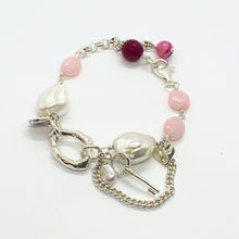 Load image into Gallery viewer, Liquid Silver Bracelet - White Baroque Pearl and Pink Opal Bead (small)