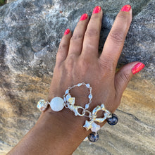 Load image into Gallery viewer, Liquid Silver Bracelet - White Barogue Pearl and Dark Agate Bead